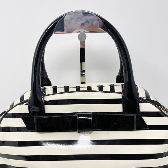 Kate Spade Chelsea Park Porter Patent Leather Handbag Black Cream Bow Crossbody - Picture 4 of 12
